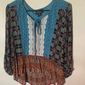 Angie Blue and Orange Bohemian Top